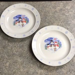 Set of 2 Vintage Stoneware Snowmen Plates